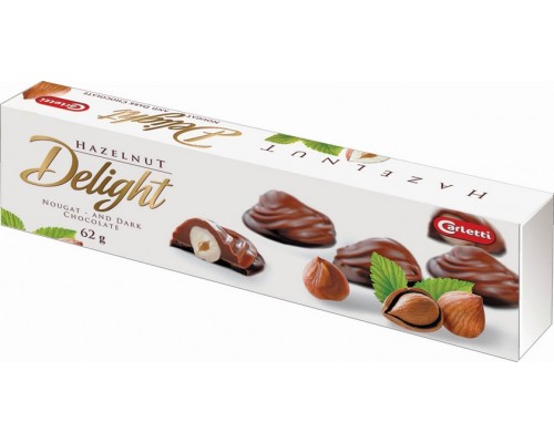 Шоколадные конфеты Carletti "Delight" с нугой и цельным ленсным орехом 62гр