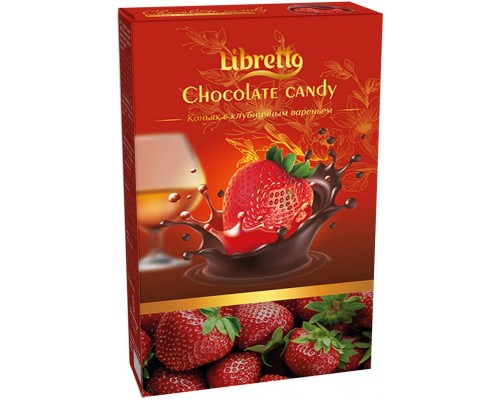 Шоколадные конфеты Libretto в темном шоколаде с фруктовой начинкой варенье клубника с коньяком 144гр