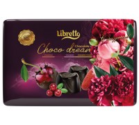 Шоколадные конфеты Libretto  с фруктовыми начинками варенье клюква,варенье вишня,варенье клубника с коньяком жесть 200гр