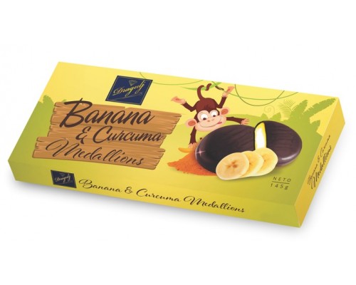 Шоколадные Медальоны с  с начинкой банан-куркума 145 гр  