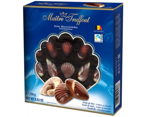 Набор шоколадных конфет Maitre Truffout "Морские ракушки"  СИНЯЯ 250гр