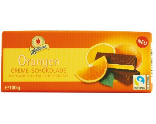 Шоколад темный Halloren с апельсиновой начинкой 60% 100гр 