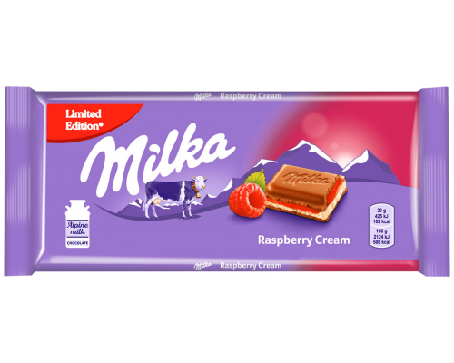 Молочный шоколад Milka RASPBERRY с малиново-сливочной начинкой 100гр