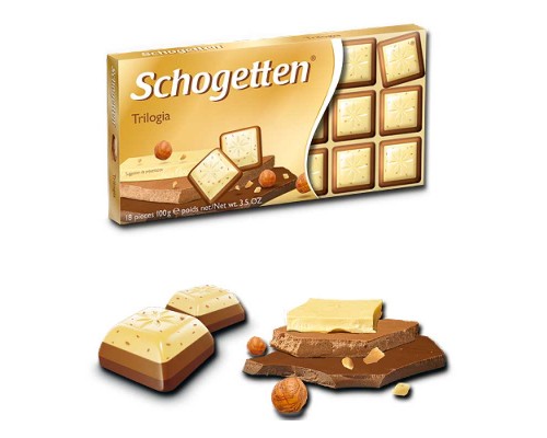 Шоколад Schogetten Трилогия белый, молочный  с орехами 100гр