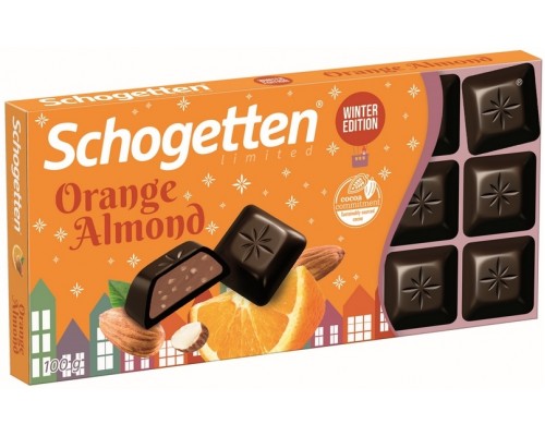 Шоколад Schogetten Orange Almond Темный шоколад со вкусом апельсина и дробленым миндалем 100гр