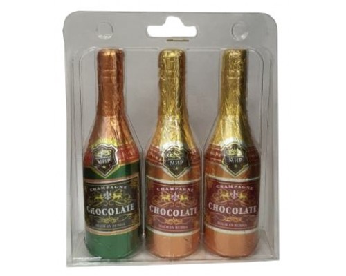 Набор шоколадных фигурок Шампанское (3шт*40гр) в сумочке 120 гр (h-146мм) [1/18шт]